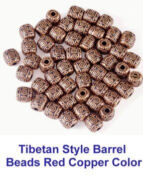 Tibetan Style Barrel Beads Red Copper Color 50pcs Zinc Alloy 6mm